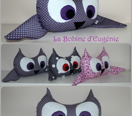 Hibou, gris/pois roses