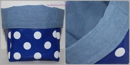 Panier 14x14 bleu/pois blancs