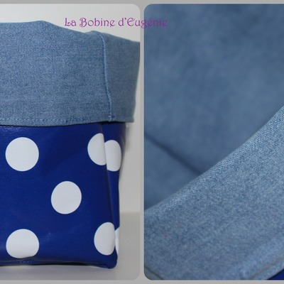 Panier 14x14 bleu/pois blancs