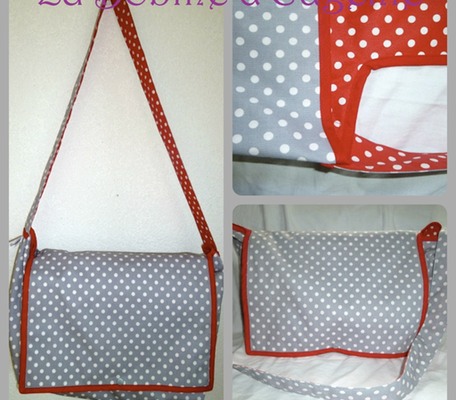 Sac bandoulière, gris, pois blanc