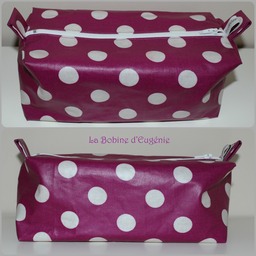 Trousse brique fuschia/pois blancs, 22x8x10