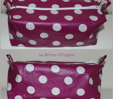 Trousse brique fuschia/pois blancs, 22x8x10