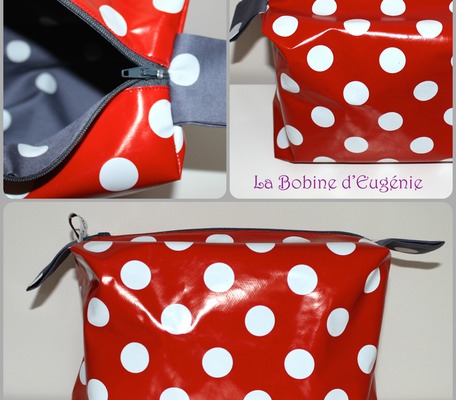 Trousse brique L, rouge/pois blancs, 22x14x12