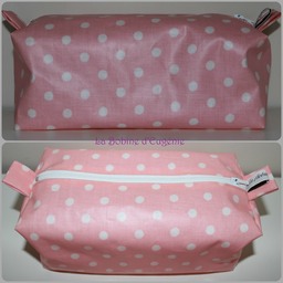 Trousse brique rose/pois blancs, 22x8x10