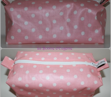 Trousse brique rose/pois blancs, 22x8x10